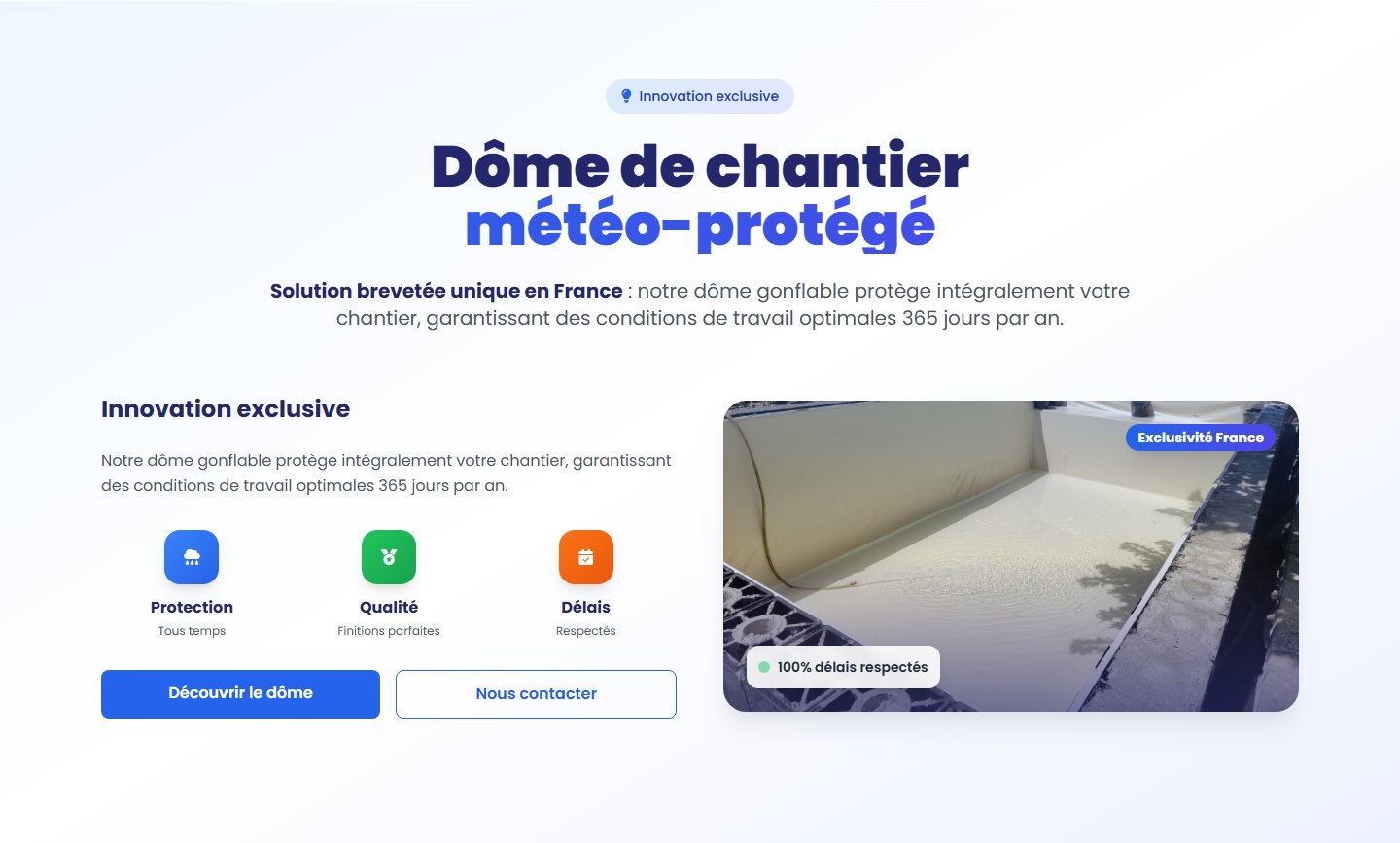 Dôme de chantier météo-protégé — innovation pour respecter les délais toute l'année