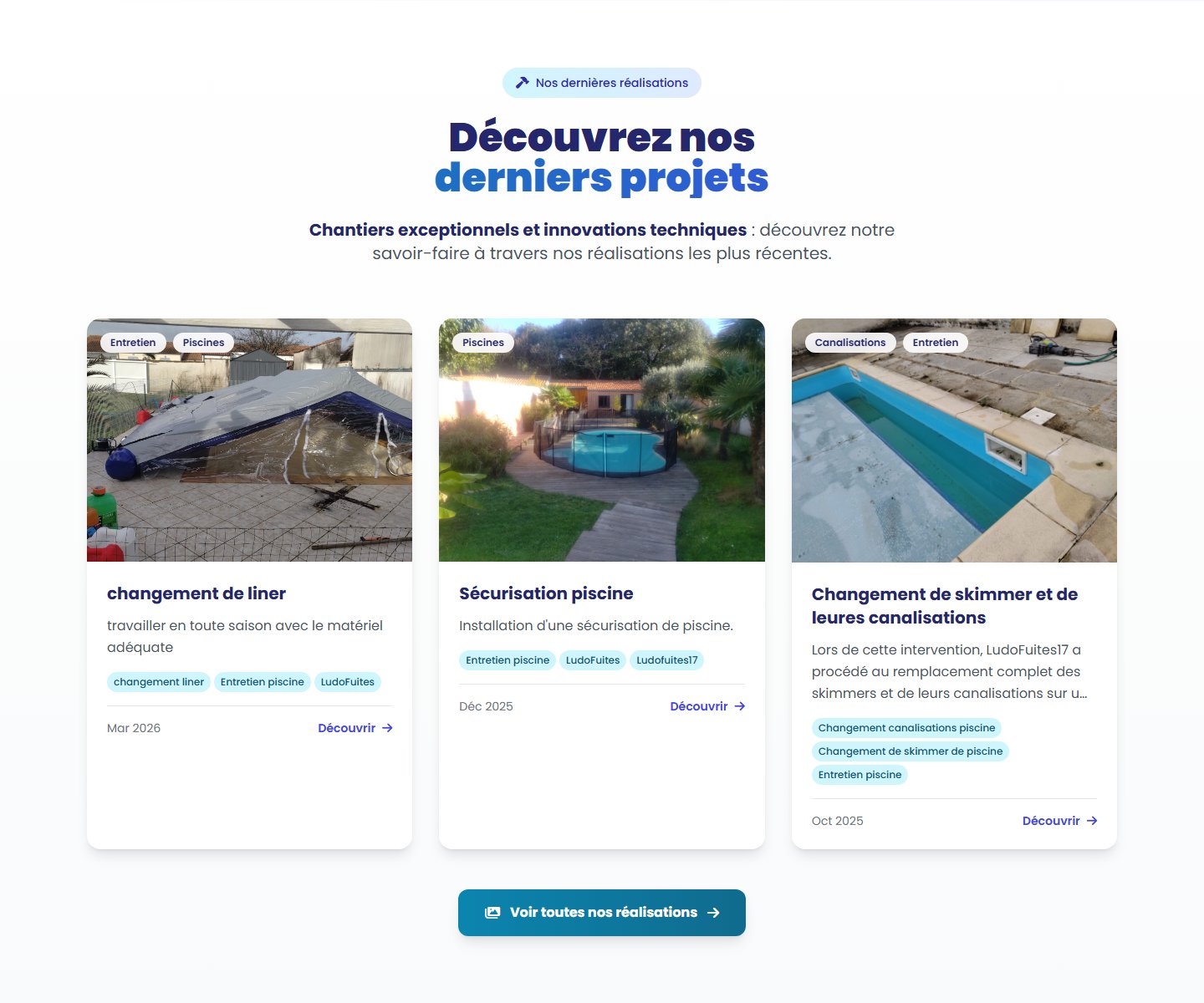 Portfolio chantiers — fiches illustrées récentes publiées en autonomie