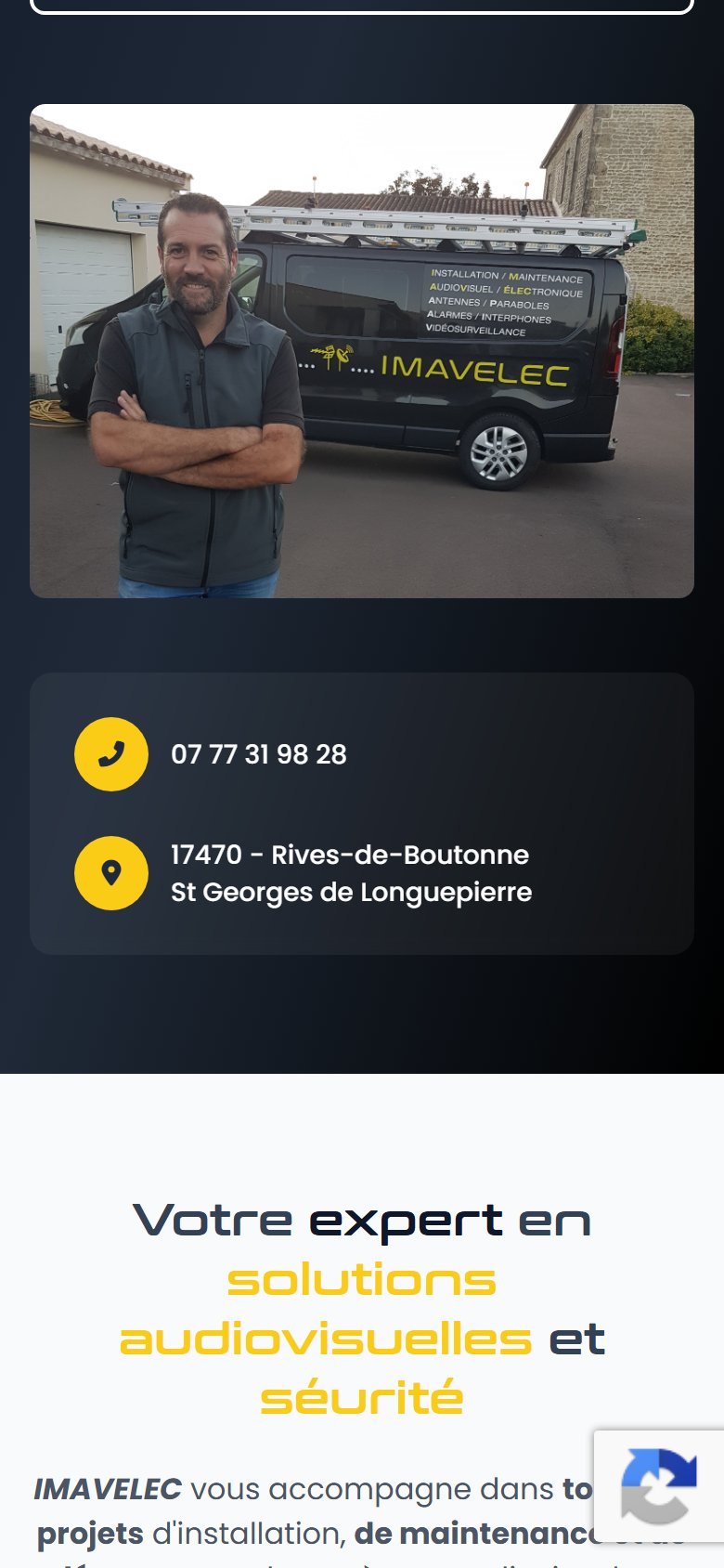 Vue mobile : navigation tactile et sections services bien lisibles sur smartphone